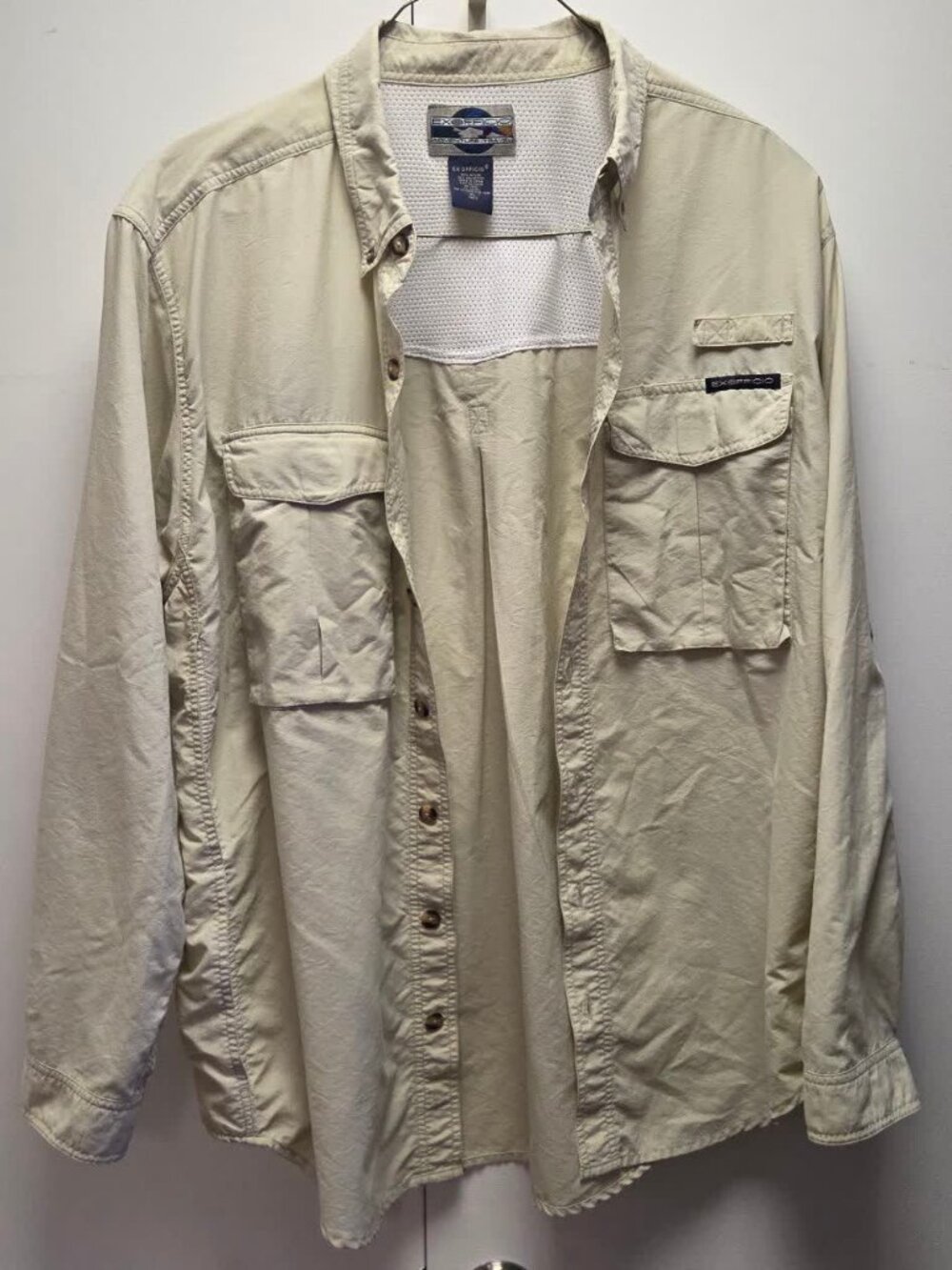 ExOfficio Shirt Mens XL Khaki Vented Travel Fishing Long Sleeve